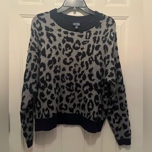 Scoops Leopard Print Crew Neck Sweater - Black and Gray